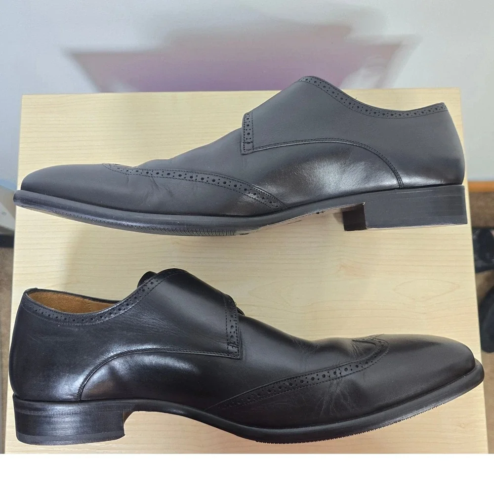 Mezlan Forest Black Leather Single Monk Strap Wingtip Dress Shoes Mens 12 M